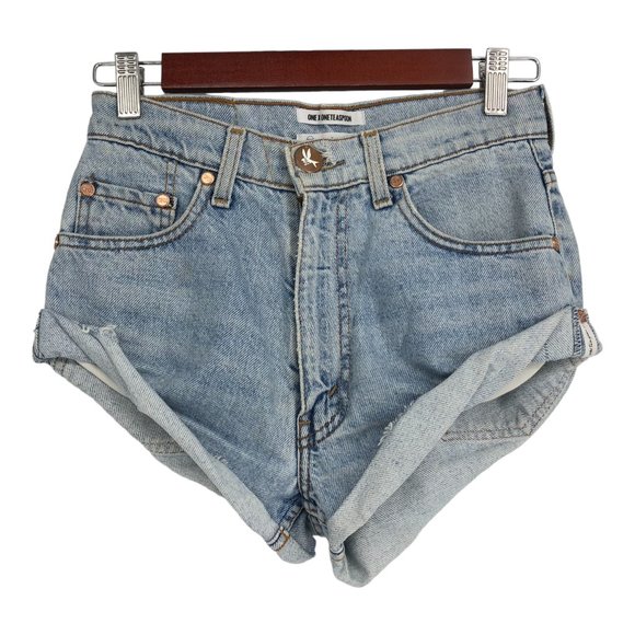 One Teaspoon Hendrixe Light Vintage Wash Bandit Rolled Cuff Denim Shorts XXS - Picture 2 of 16